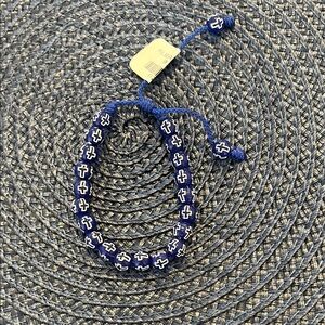 Navy Beaded Bracelet with Cross Accents